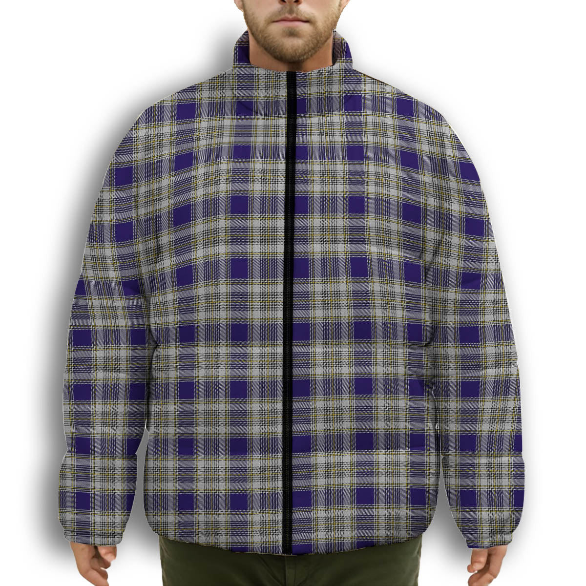 ScotsTee Shop Scottish Livingstone Dress Premium Tartan Collar Down Jacket Winter White Duck Down Plaid