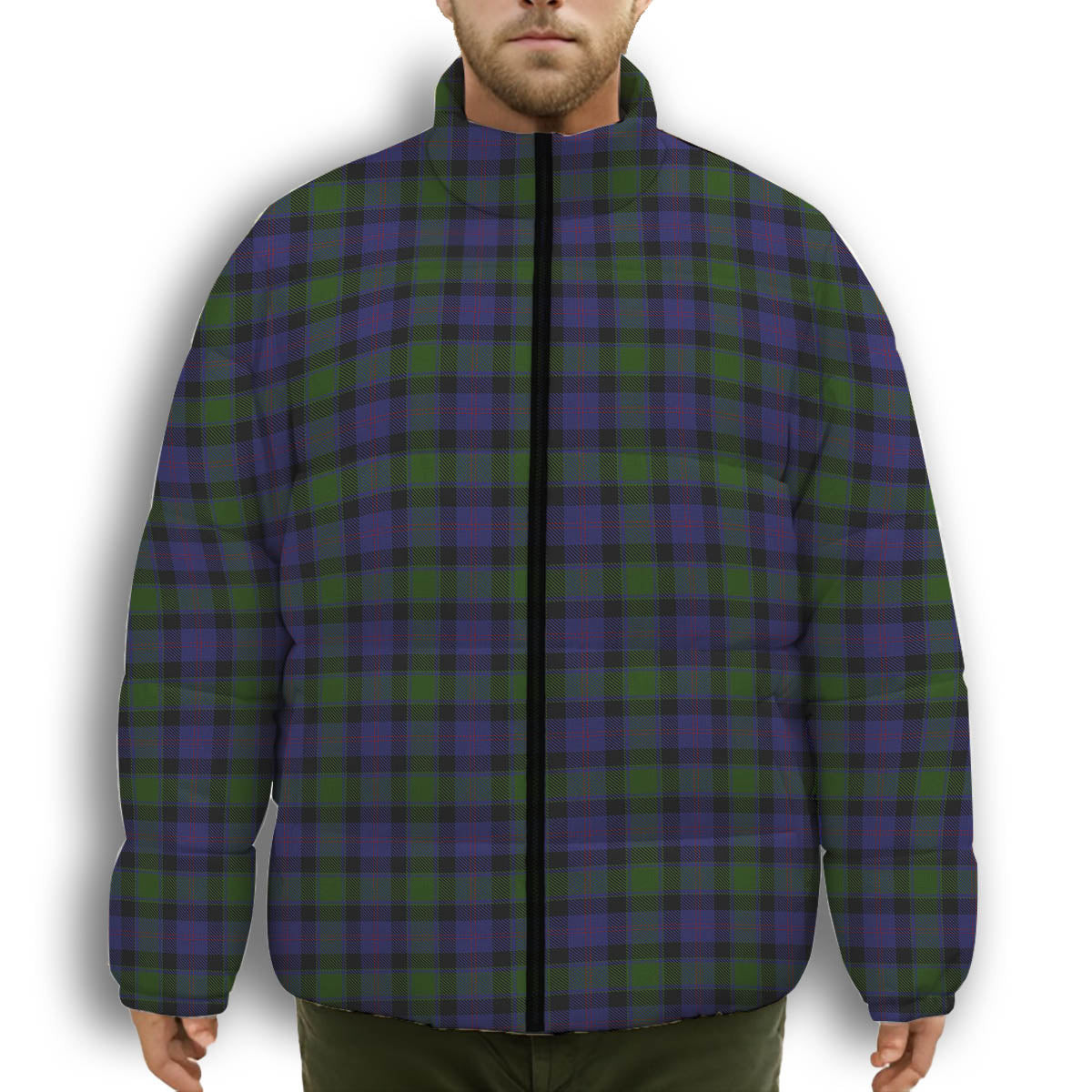 ScotsTee Shop Scottish MacTaggart Premium Tartan Collar Down Jacket Winter White Duck Down Plaid