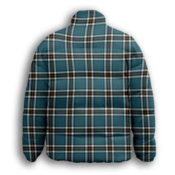 ScotsTee Shop Scottish Thomson Dress Blue Ancient Premium Tartan Collar Down Jacket Winter White Duck Down Plaid