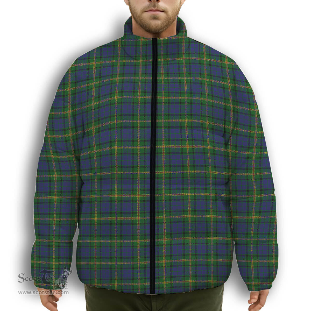 ScotsTee Shop Scottish Maitland Premium Tartan Collar Down Jacket Winter White Duck Down Plaid