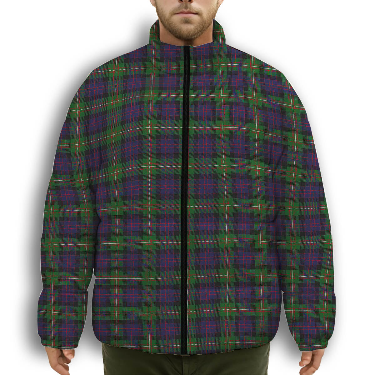 ScotsTee Shop Scottish MacDonell of Glengarry 3 Premium Tartan Collar Down Jacket Winter White Duck Down Plaid