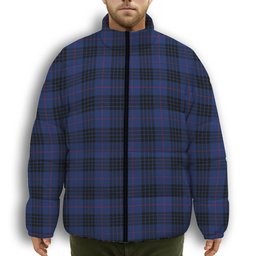 ScotsTee Shop Scottish McCoy Blue Premium Tartan Collar Down Jacket Winter White Duck Down Plaid