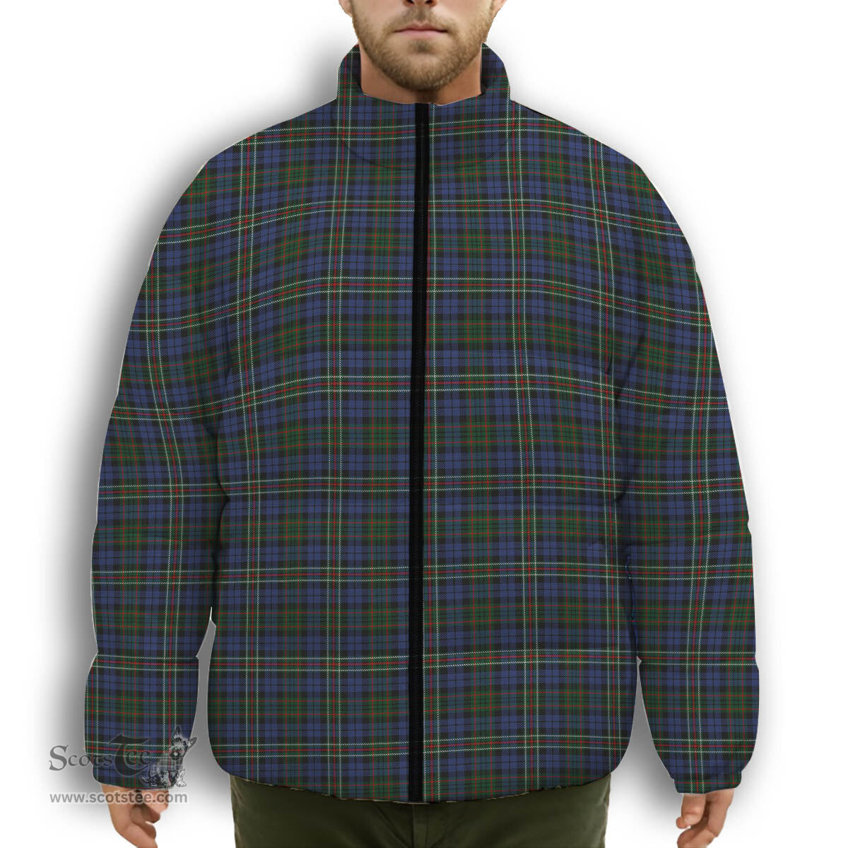 ScotsTee Shop Scottish MacRae Hunting 4 Premium Tartan Collar Down Jacket Winter White Duck Down Plaid