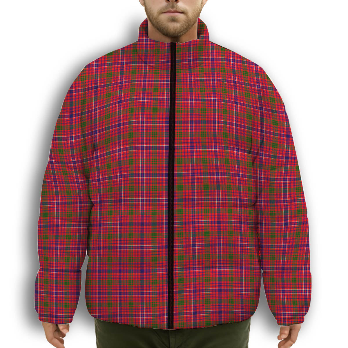 ScotsTee Shop Scottish McRae Modern Premium Tartan Collar Down Jacket Winter White Duck Down Plaid