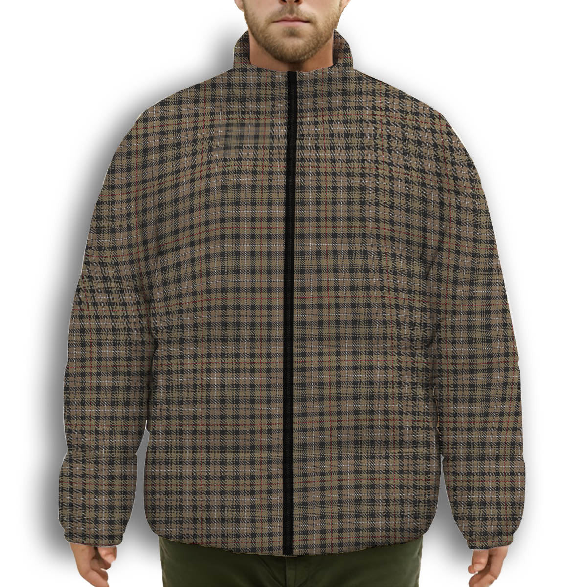 ScotsTee Shop Scottish MacKenzie Hunting Premium Tartan Collar Down Jacket Winter White Duck Down Plaid