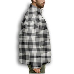 ScotsTee Shop Scottish McFie Black & White Ancient Premium Tartan Collar Down Jacket Winter White Duck Down Plaid