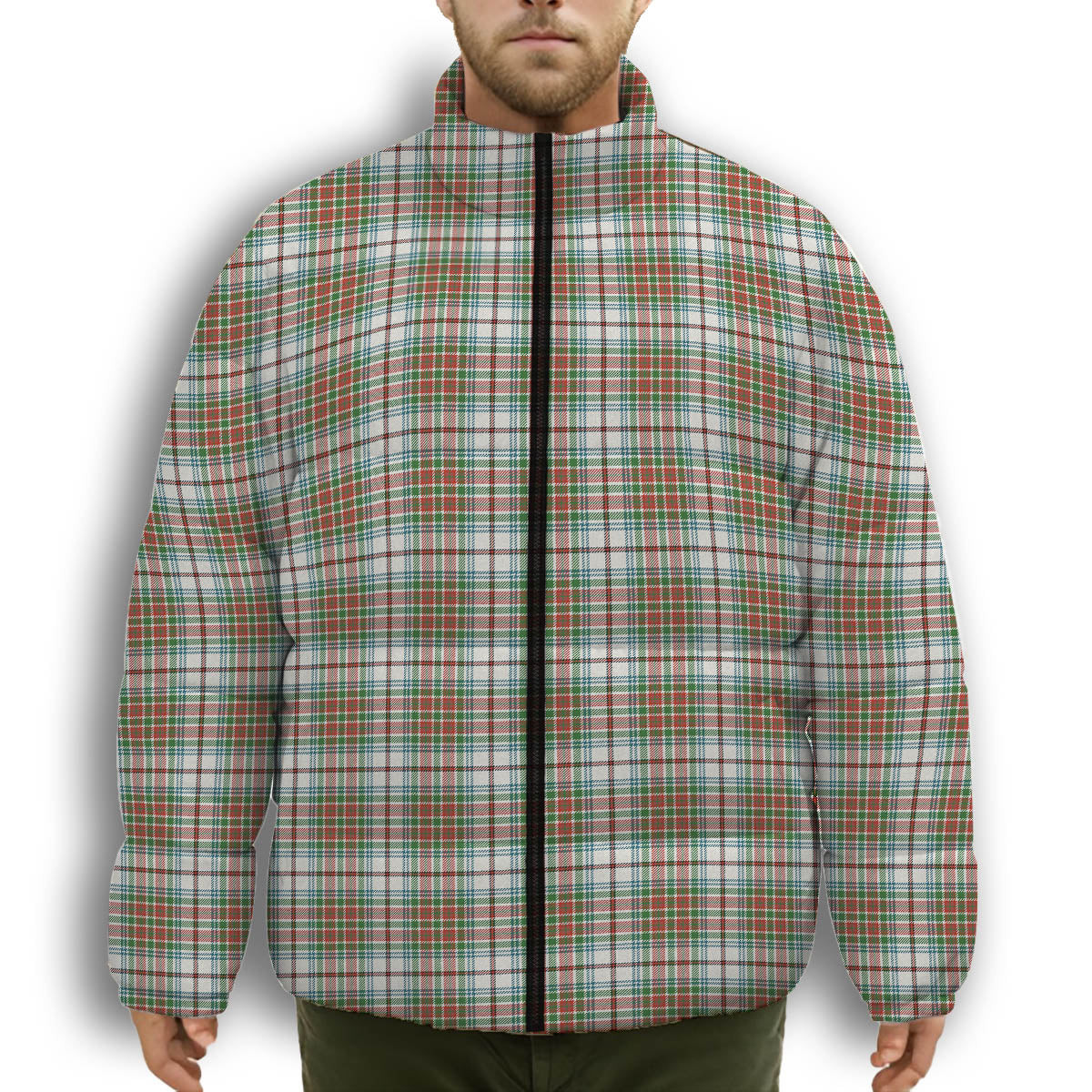 ScotsTee Shop Scottish McBain Dress Ancient Premium Tartan Collar Down Jacket Winter White Duck Down Plaid