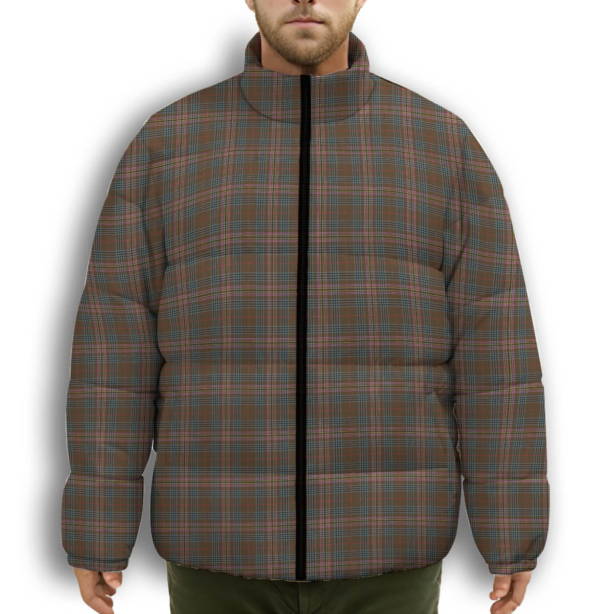 ScotsTee Shop Scottish Kennedy Weathered Premium Tartan Collar Down Jacket Winter White Duck Down Plaid