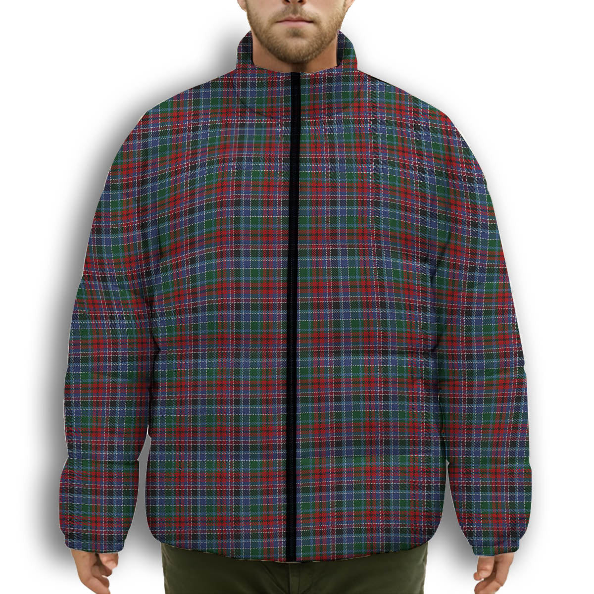 ScotsTee Shop Scottish Gordon Red Premium Tartan Collar Down Jacket Winter White Duck Down Plaid