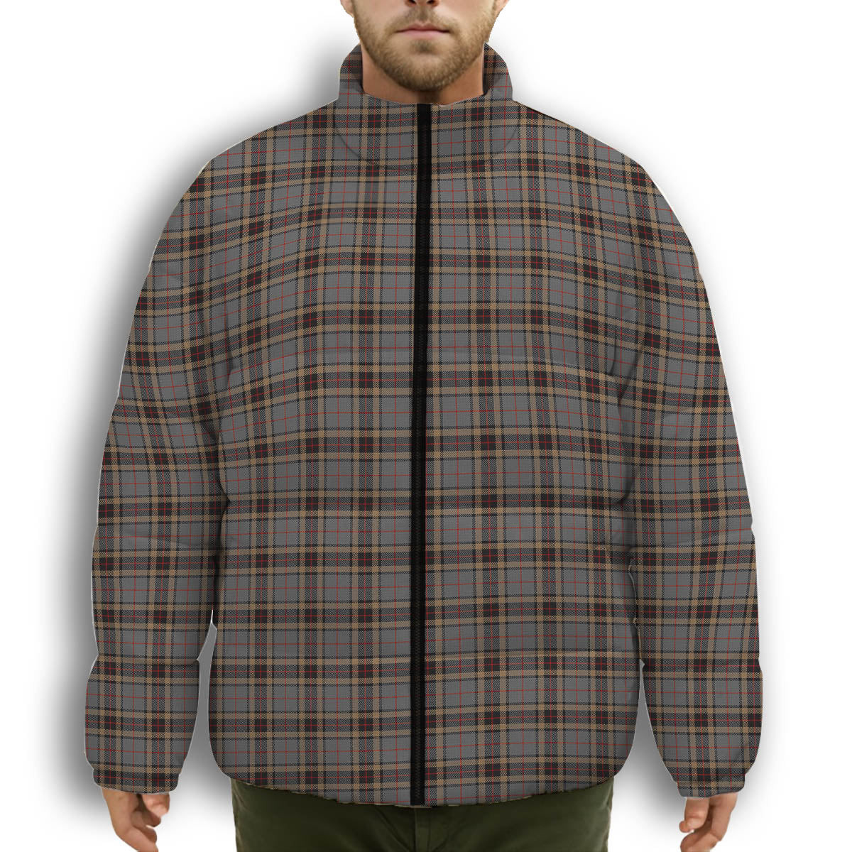 ScotsTee Shop Scottish Thomson special grey Premium Tartan Collar Down Jacket Winter White Duck Down Plaid