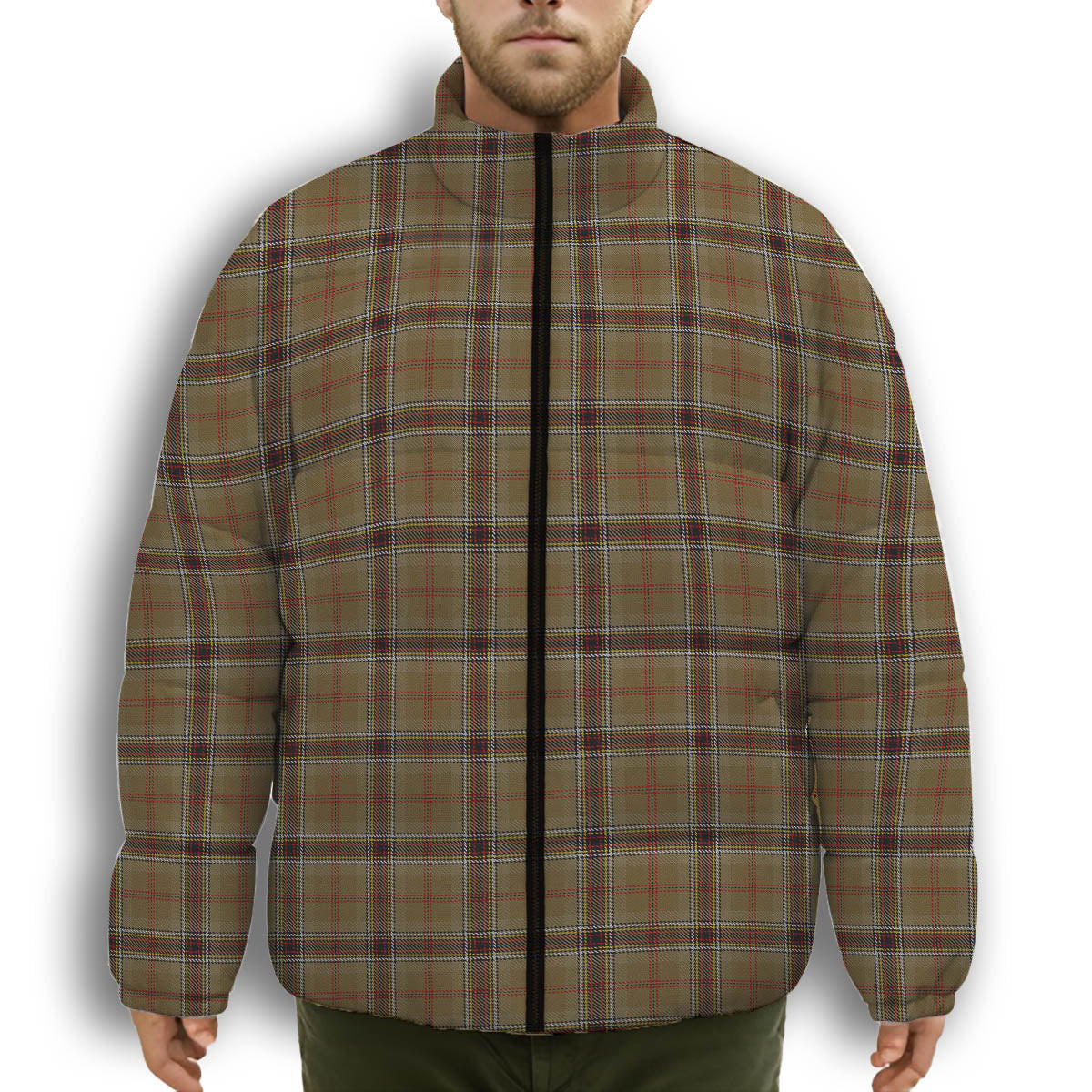 ScotsTee Shop Scottish O'Keefe Premium Tartan Collar Down Jacket Winter White Duck Down Plaid