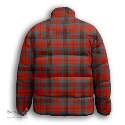 ScotsTee Shop Scottish Leslie Red Ancient Premium Tartan Collar Down Jacket Winter White Duck Down Plaid