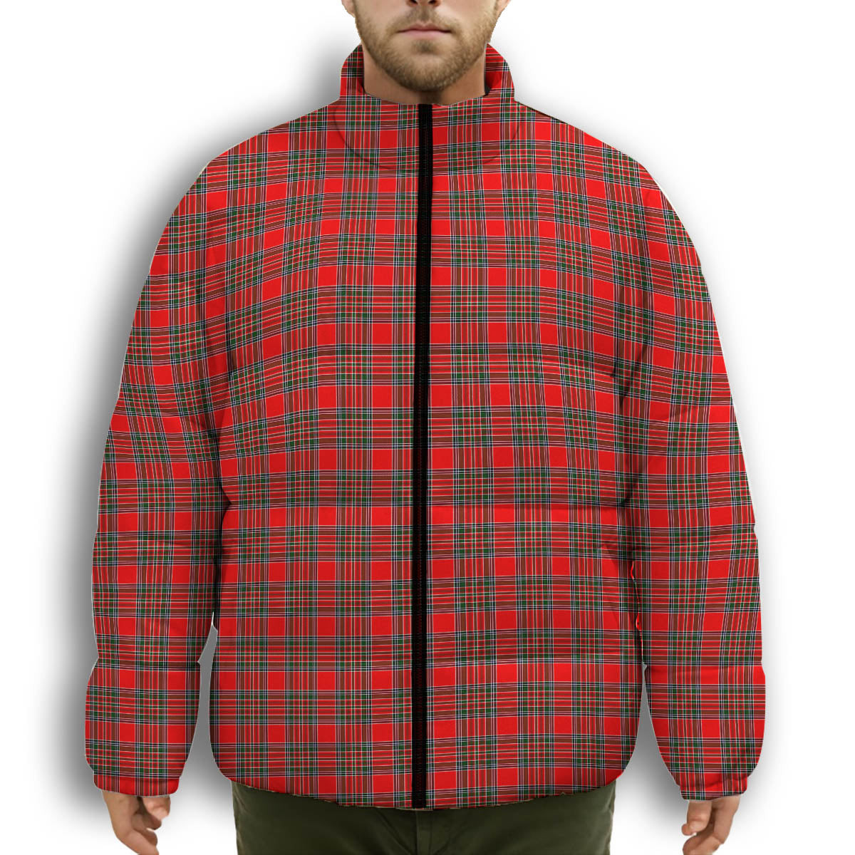 ScotsTee Shop Scottish MacBean Modern Premium Tartan Collar Down Jacket Winter White Duck Down Plaid