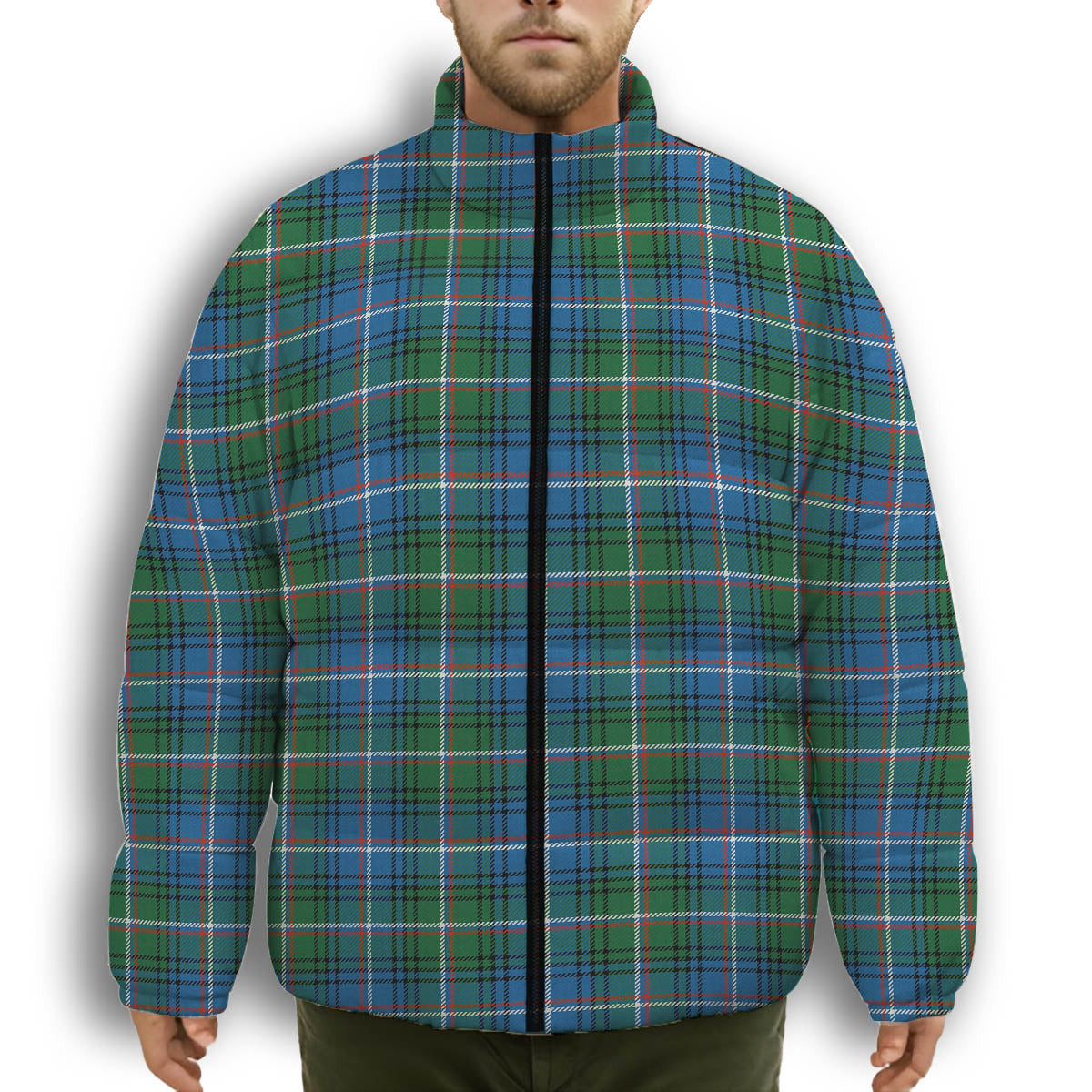 ScotsTee Shop Scottish Shaw of Carolina Ancient Premium Tartan Collar Down Jacket Winter White Duck Down Plaid