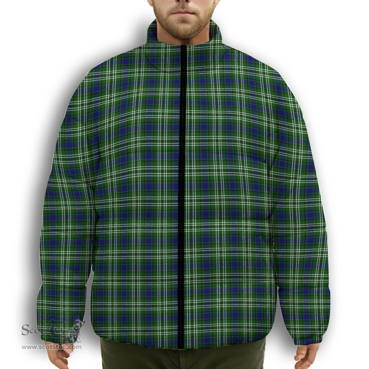 ScotsTee Shop Scottish Haliburton Premium Tartan Collar Down Jacket Winter White Duck Down Plaid