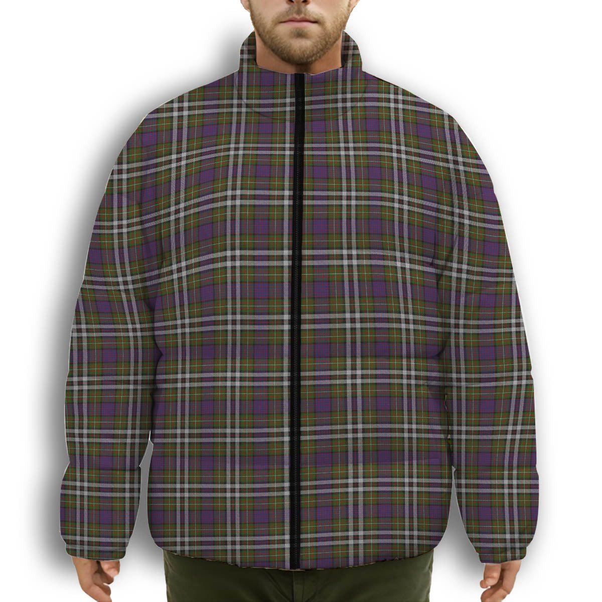 ScotsTee Shop Scottish MacDonell of Glengarry Dress Premium Tartan Collar Down Jacket Winter White Duck Down Plaid