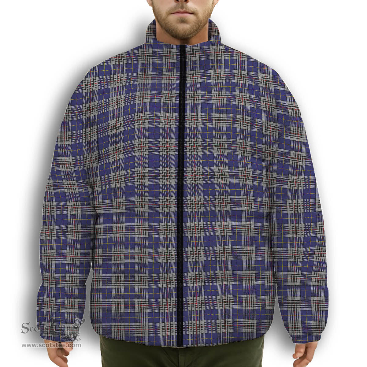 ScotsTee Shop Scottish Thompson Variant Premium Tartan Collar Down Jacket Winter White Duck Down Plaid