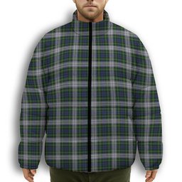 ScotsTee Shop Scottish Gordon Dress Premium Tartan Collar Down Jacket Winter White Duck Down Plaid