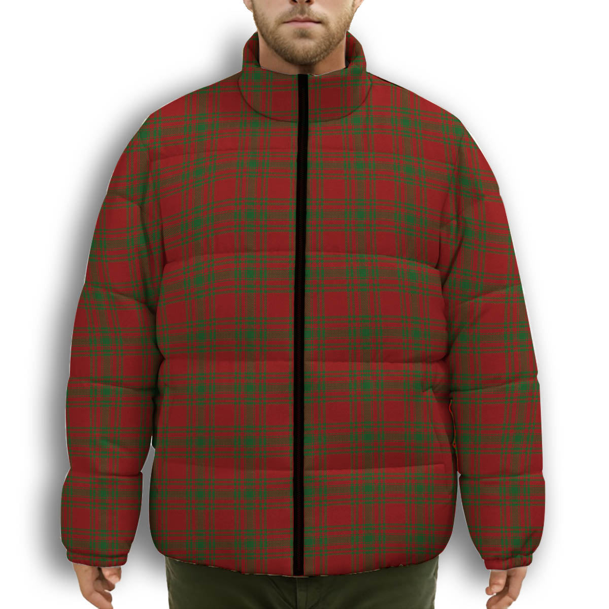 ScotsTee Shop Scottish Kyle Green Premium Tartan Collar Down Jacket Winter White Duck Down Plaid