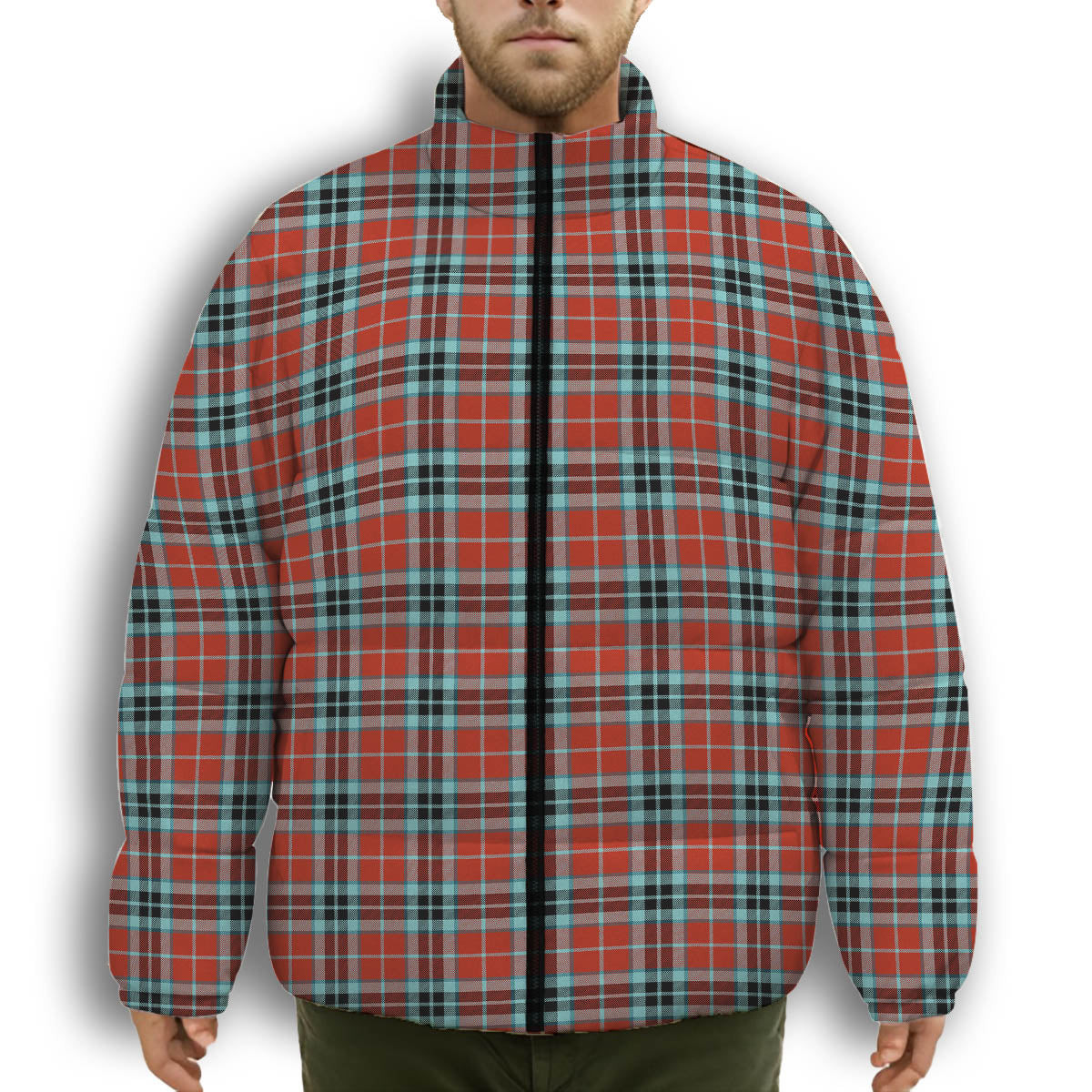 ScotsTee Shop Scottish MacTavish Ancient Premium Tartan Collar Down Jacket Winter White Duck Down Plaid