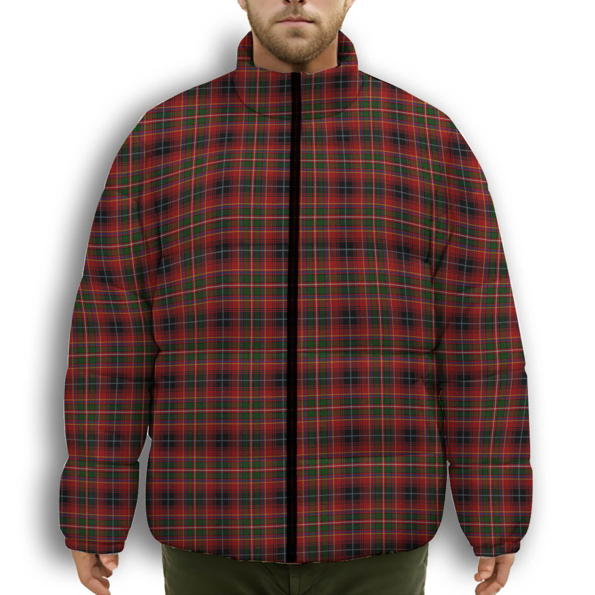 ScotsTee Shop Scottish Innes of Moray Premium Tartan Collar Down Jacket Winter White Duck Down Plaid