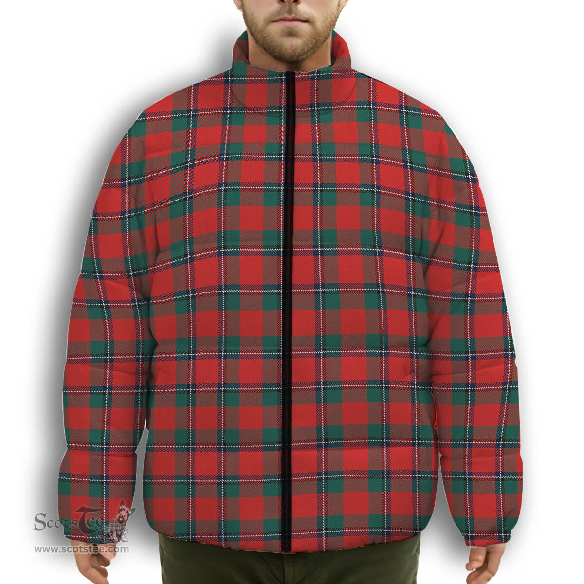 ScotsTee Shop Scottish Sinclair Modern Clan Premium Tartan Collar Down Jacket Winter White Duck Down Plaid