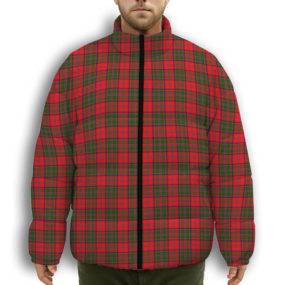 ScotsTee Shop Scottish Stewart of Appin Modern Premium Tartan Collar Down Jacket Winter White Duck Down Plaid