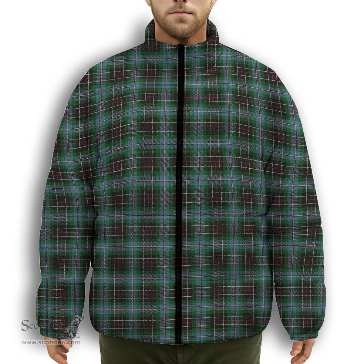 ScotsTee Shop Scottish Hyslop Hunting Premium Tartan Collar Down Jacket Winter White Duck Down Plaid