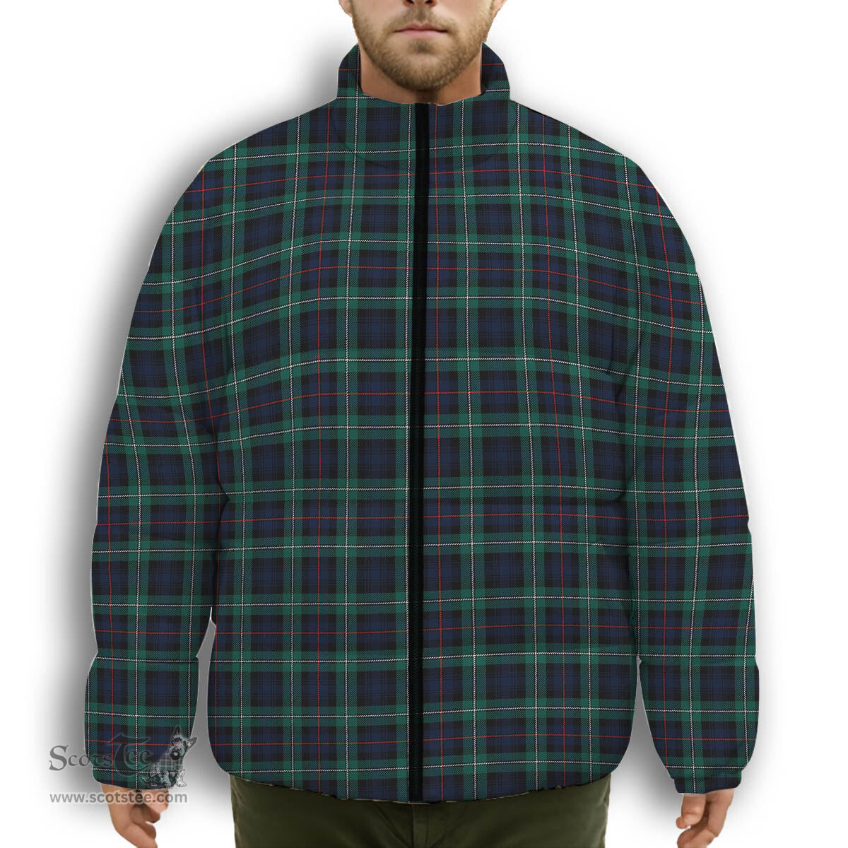 ScotsTee Shop Scottish McKenzie Modern Premium Tartan Collar Down Jacket Winter White Duck Down Plaid