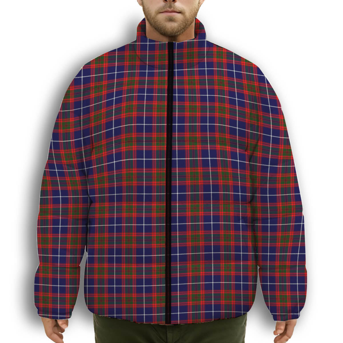 ScotsTee Shop Scottish Pennycook Modern Premium Tartan Collar Down Jacket Winter White Duck Down Plaid