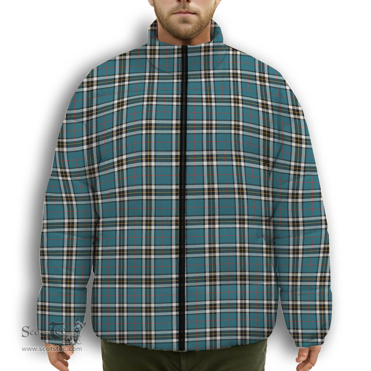 ScotsTee Shop Scottish MacTavish Dress Ancient Premium Tartan Collar Down Jacket Winter White Duck Down Plaid