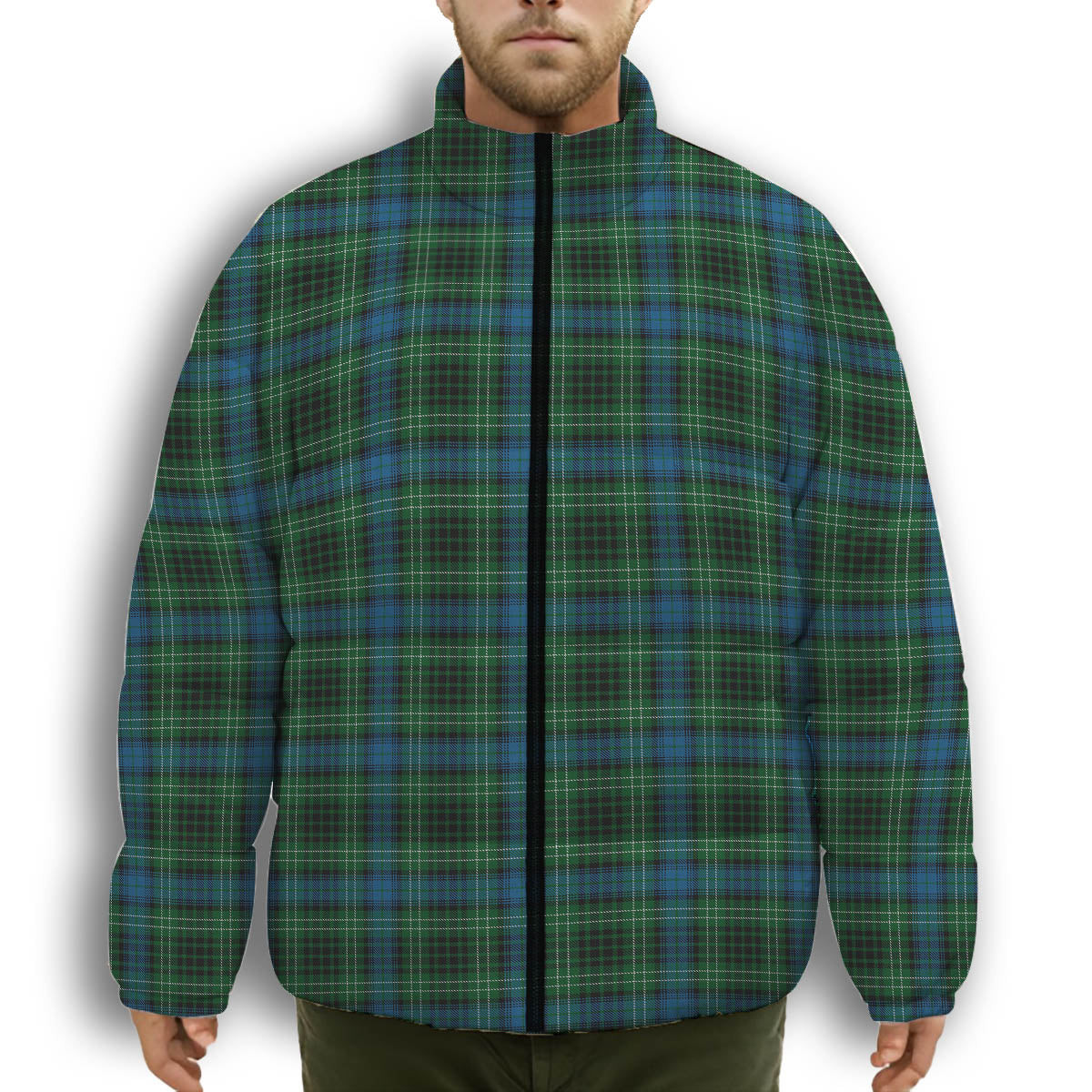 ScotsTee Shop Scottish O'Connor Premium Tartan Collar Down Jacket Winter White Duck Down Plaid