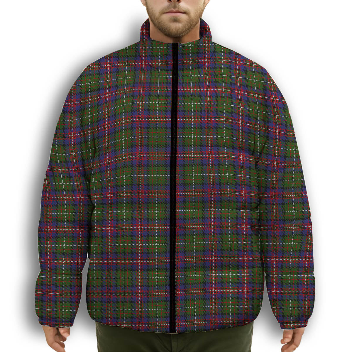 ScotsTee Shop Scottish Hargis Premium Tartan Collar Down Jacket Winter White Duck Down Plaid
