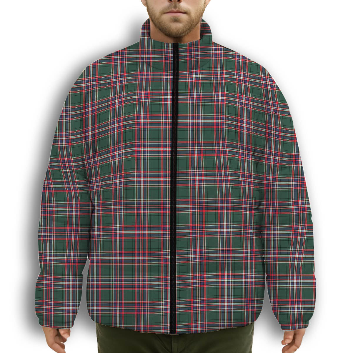 ScotsTee Shop Scottish McFarland Hunting Modern Premium Tartan Collar Down Jacket Winter White Duck Down Plaid