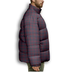 ScotsTee Shop Scottish Harris Jeffrey S Premium Tartan Collar Down Jacket Winter White Duck Down Plaid