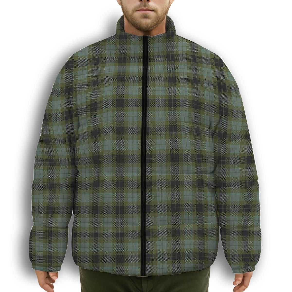 ScotsTee Shop Scottish MacIver Family Premium Tartan Collar Down Jacket Winter White Duck Down Plaid