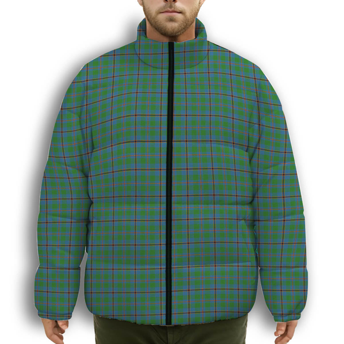 ScotsTee Shop Scottish Snodgrass Premium Tartan Collar Down Jacket Winter White Duck Down Plaid