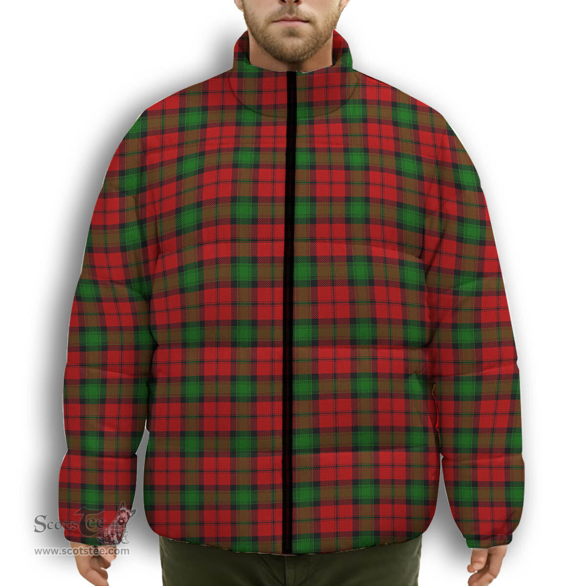ScotsTee Shop Scottish Kerr Premium Tartan Collar Down Jacket Winter White Duck Down Plaid