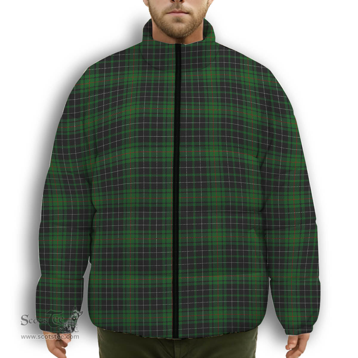 ScotsTee Shop Scottish McAuley Hunting Premium Tartan Collar Down Jacket Winter White Duck Down Plaid