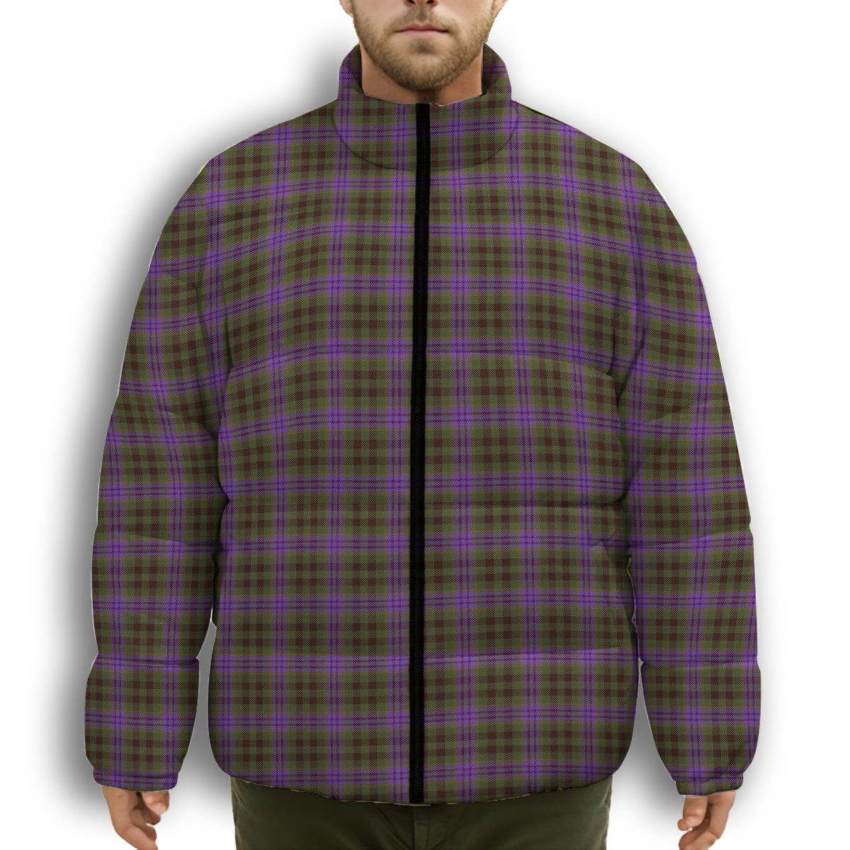 ScotsTee Shop Scottish Yew Thistle Premium Tartan Collar Down Jacket Winter White Duck Down Plaid