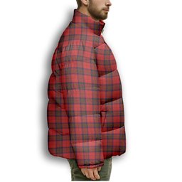 ScotsTee Shop Scottish Leslie Red Modern Premium Tartan Collar Down Jacket Winter White Duck Down Plaid