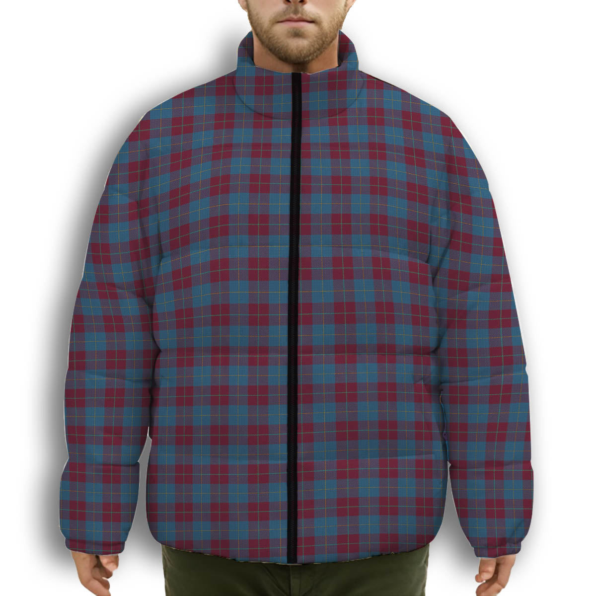 ScotsTee Shop Scottish Reagan Premium Tartan Collar Down Jacket Winter White Duck Down Plaid