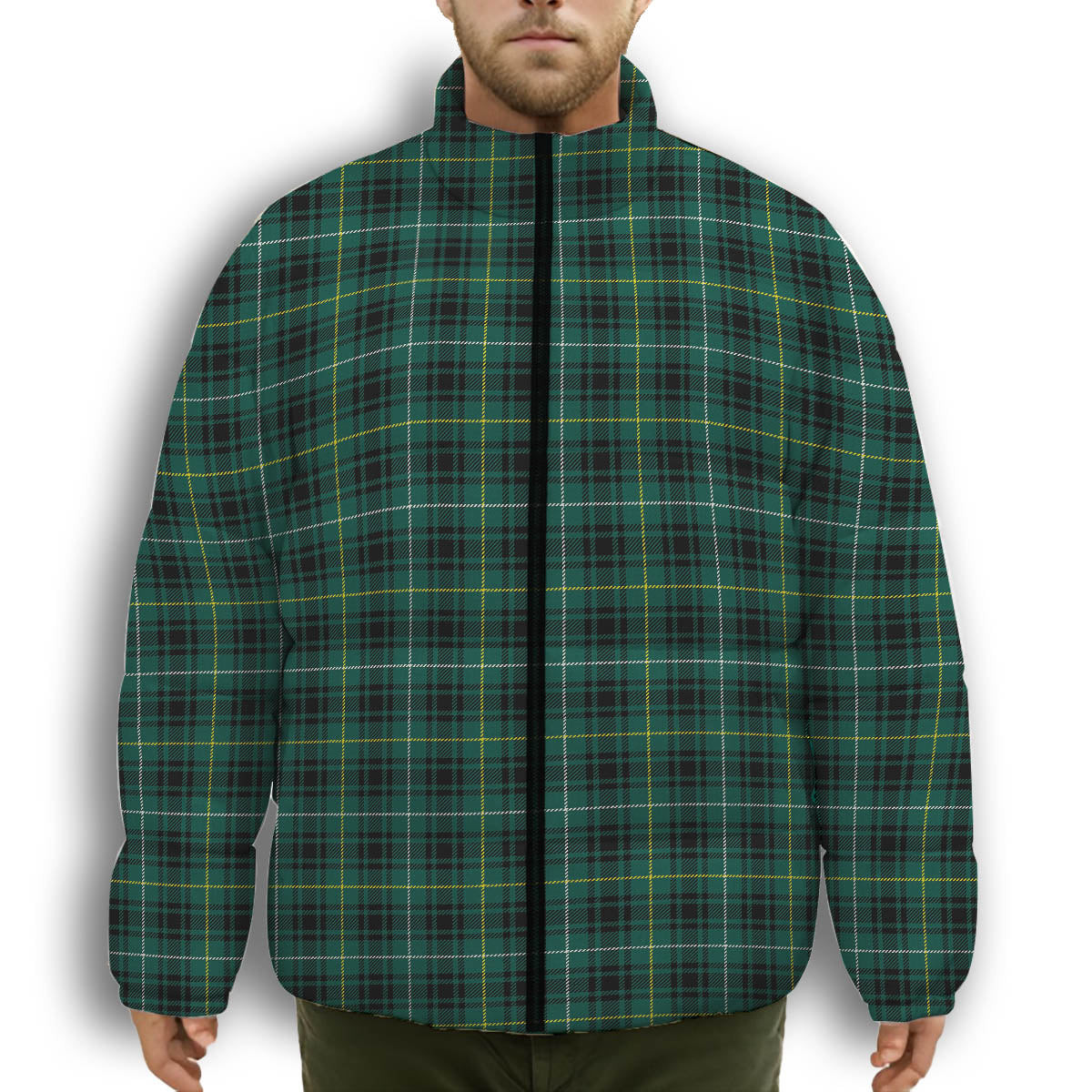 ScotsTee Shop Scottish MacIvor Hunting Modern Premium Tartan Collar Down Jacket Winter White Duck Down Plaid