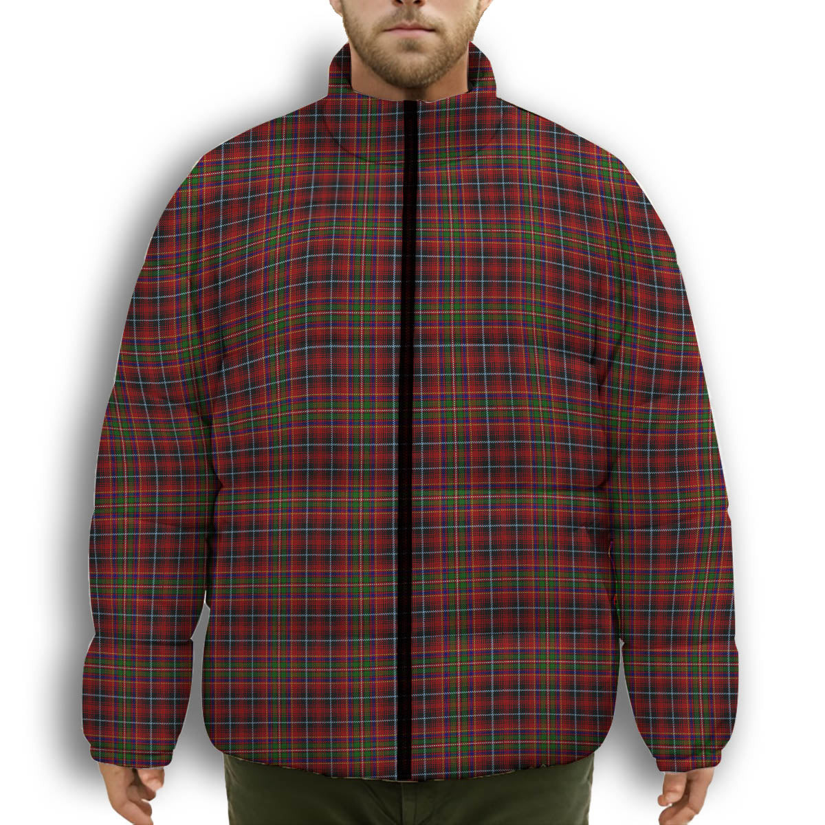 ScotsTee Shop Scottish Innes 1 Premium Tartan Collar Down Jacket Winter White Duck Down Plaid