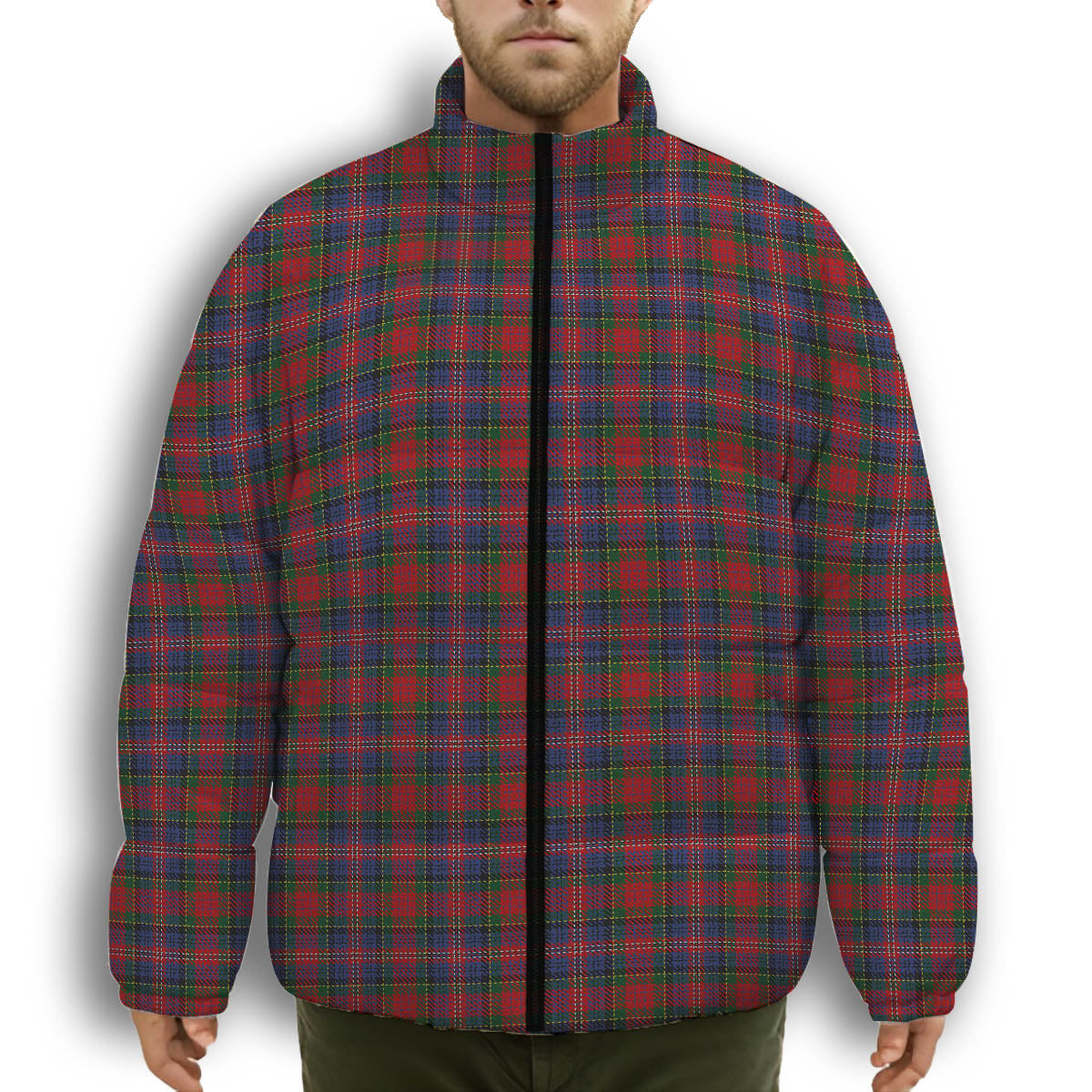 ScotsTee Shop Scottish MacPherson 6 Premium Tartan Collar Down Jacket Winter White Duck Down Plaid