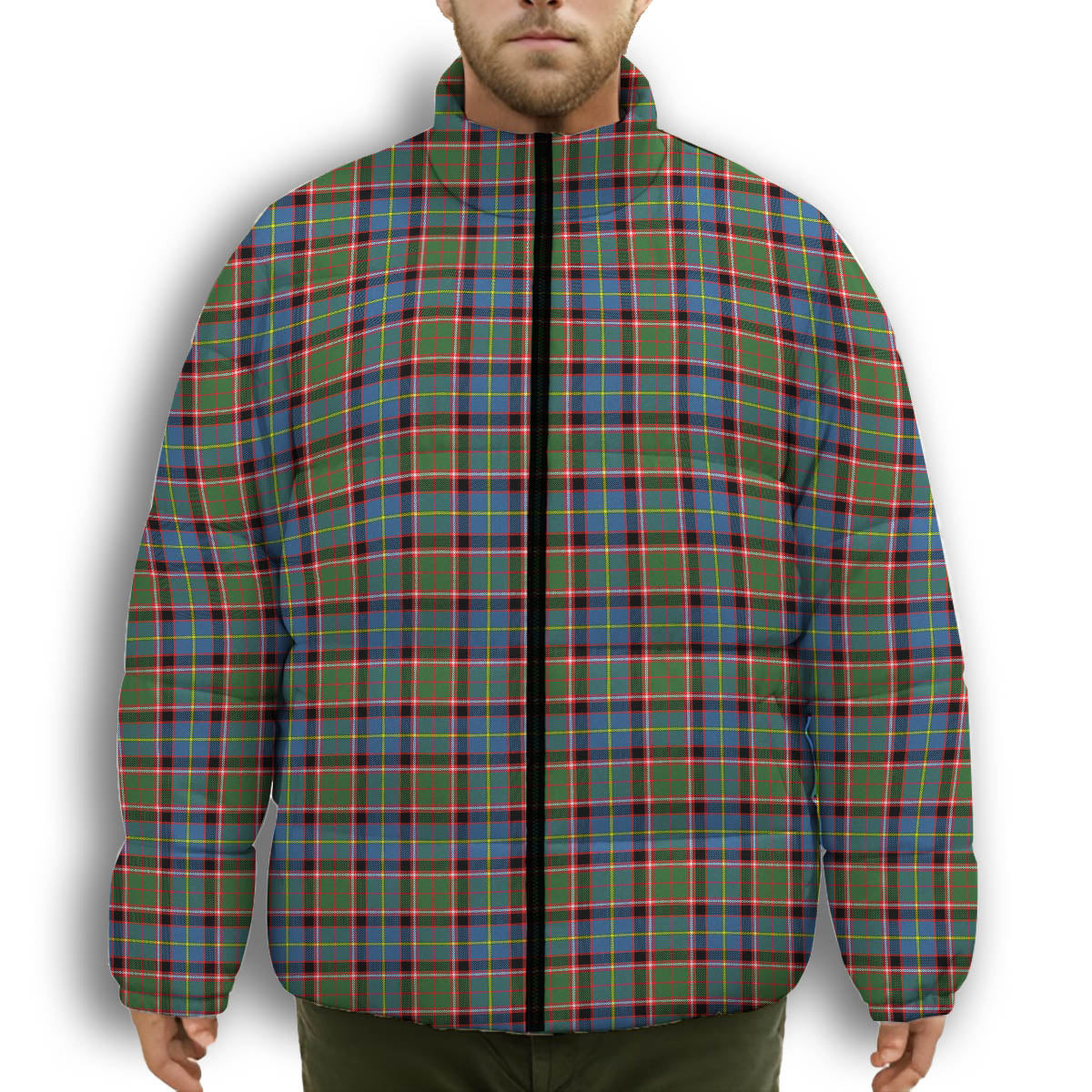 ScotsTee Shop Scottish Glass Premium Tartan Collar Down Jacket Winter White Duck Down Plaid
