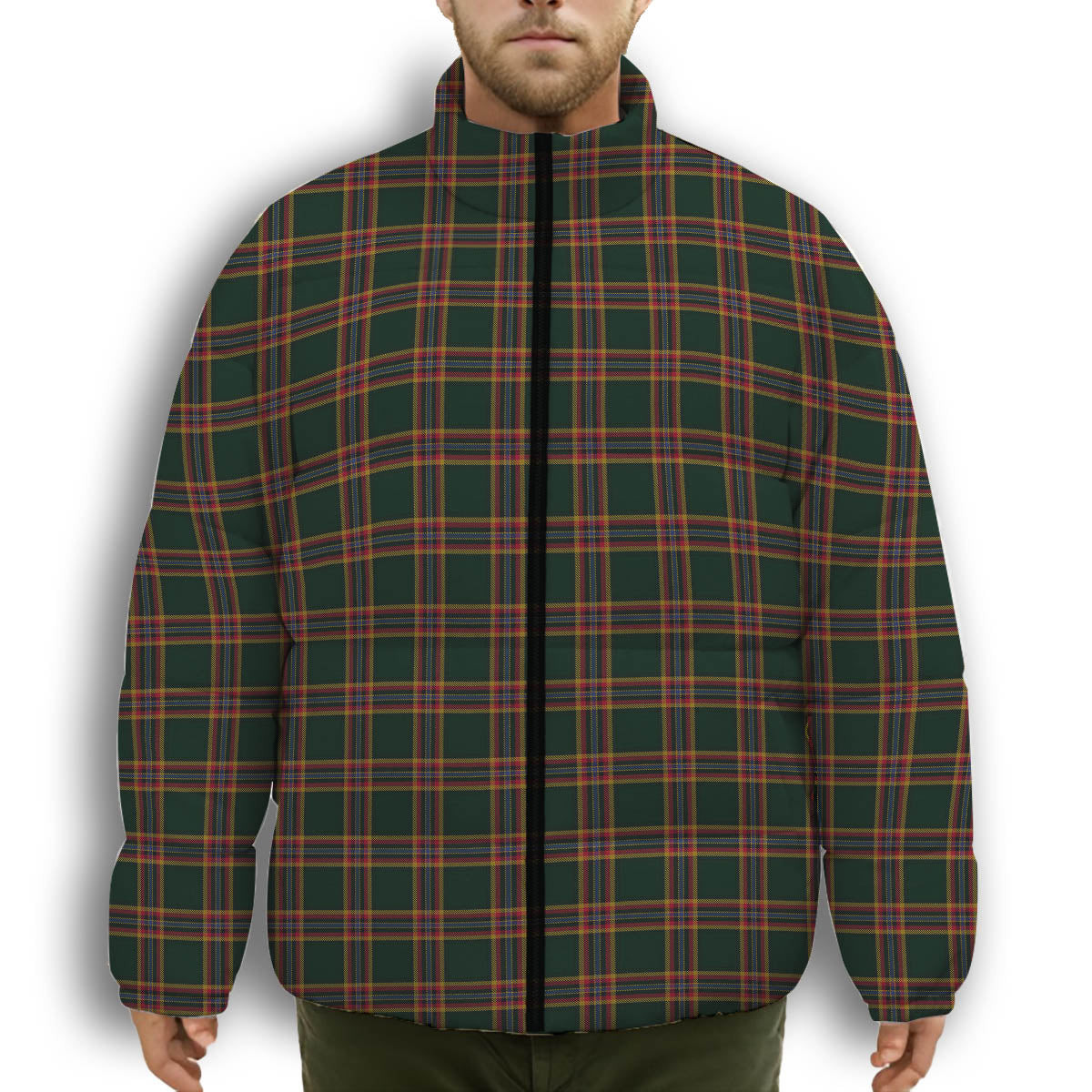 ScotsTee Shop Scottish Moran Family Ubique Premium Tartan Collar Down Jacket Winter White Duck Down Plaid