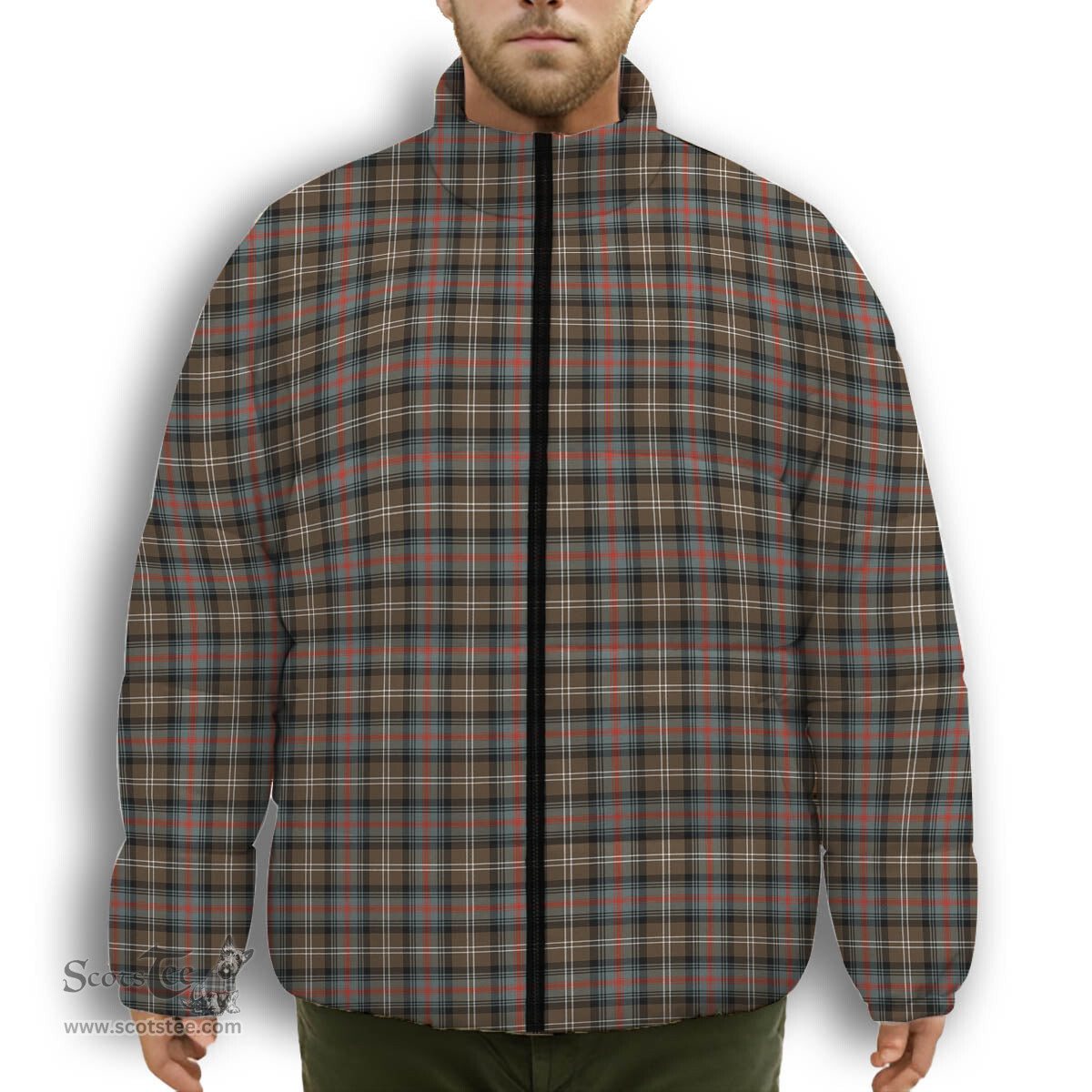 ScotsTee Shop Scottish Sutherland Weathered Premium Tartan Collar Down Jacket Winter White Duck Down Plaid
