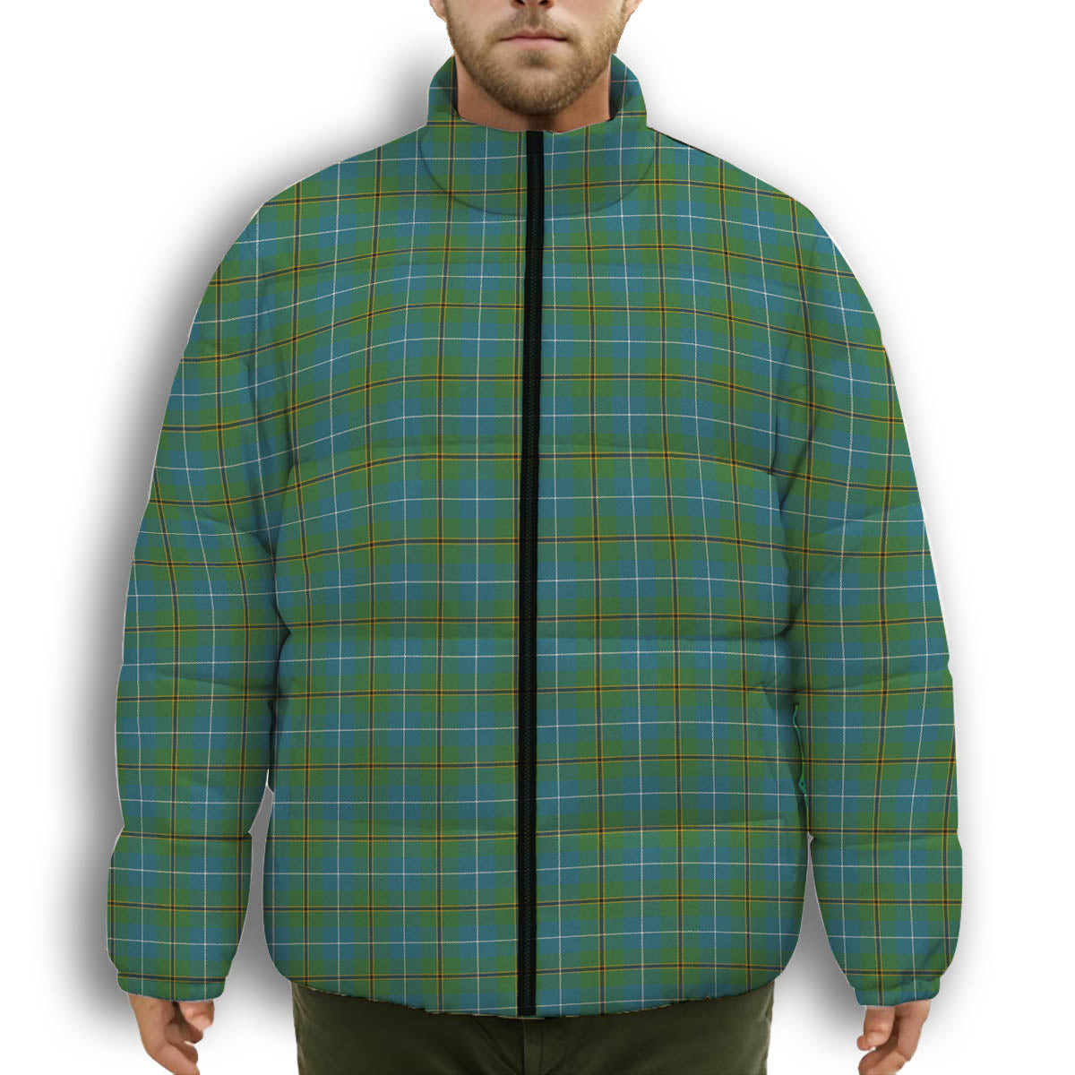 ScotsTee Shop Scottish Turnbull Hunting Ancient Clan Premium Tartan Collar Down Jacket Winter White Duck Down Plaid