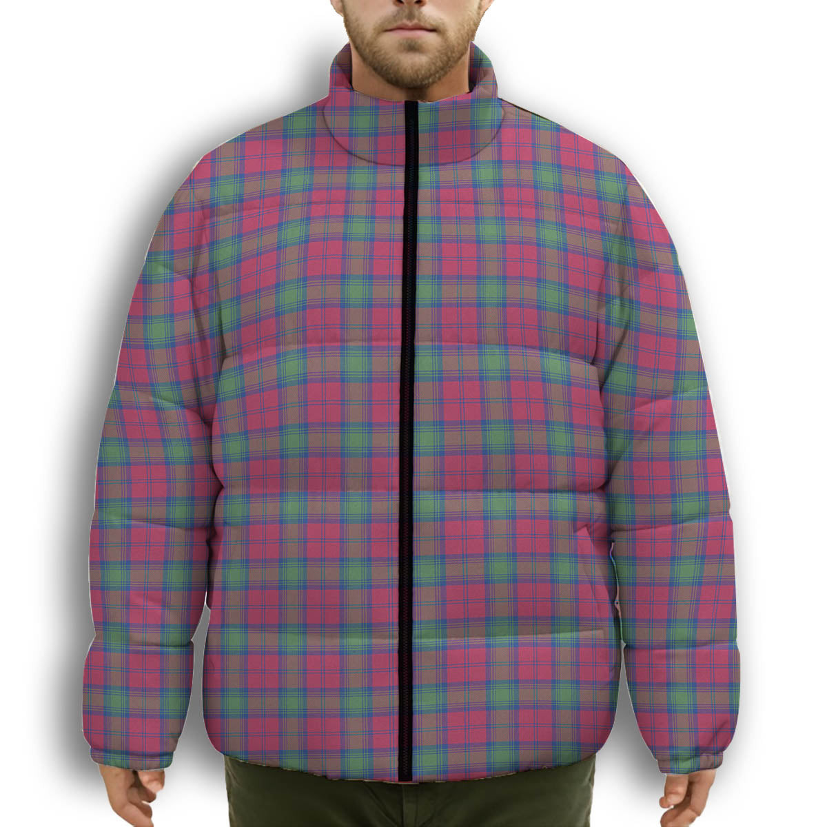 ScotsTee Shop Scottish Lindsay Ancient Premium Tartan Collar Down Jacket Winter White Duck Down Plaid